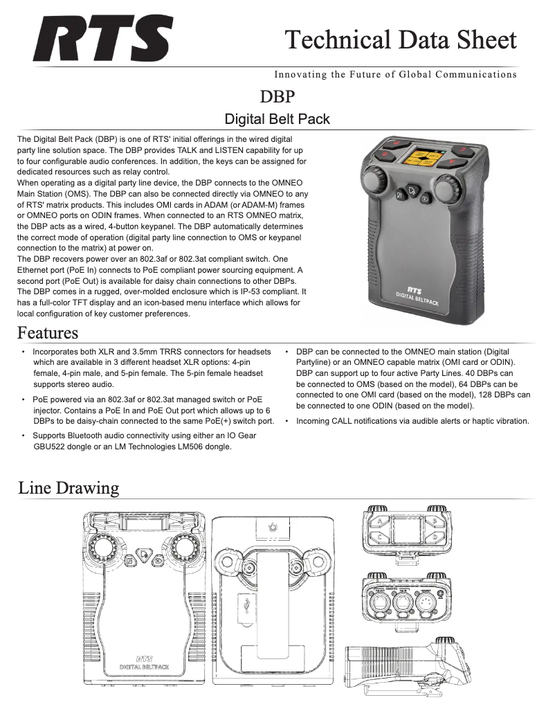 Page 1 de la notice Fiche technique RTS DBP