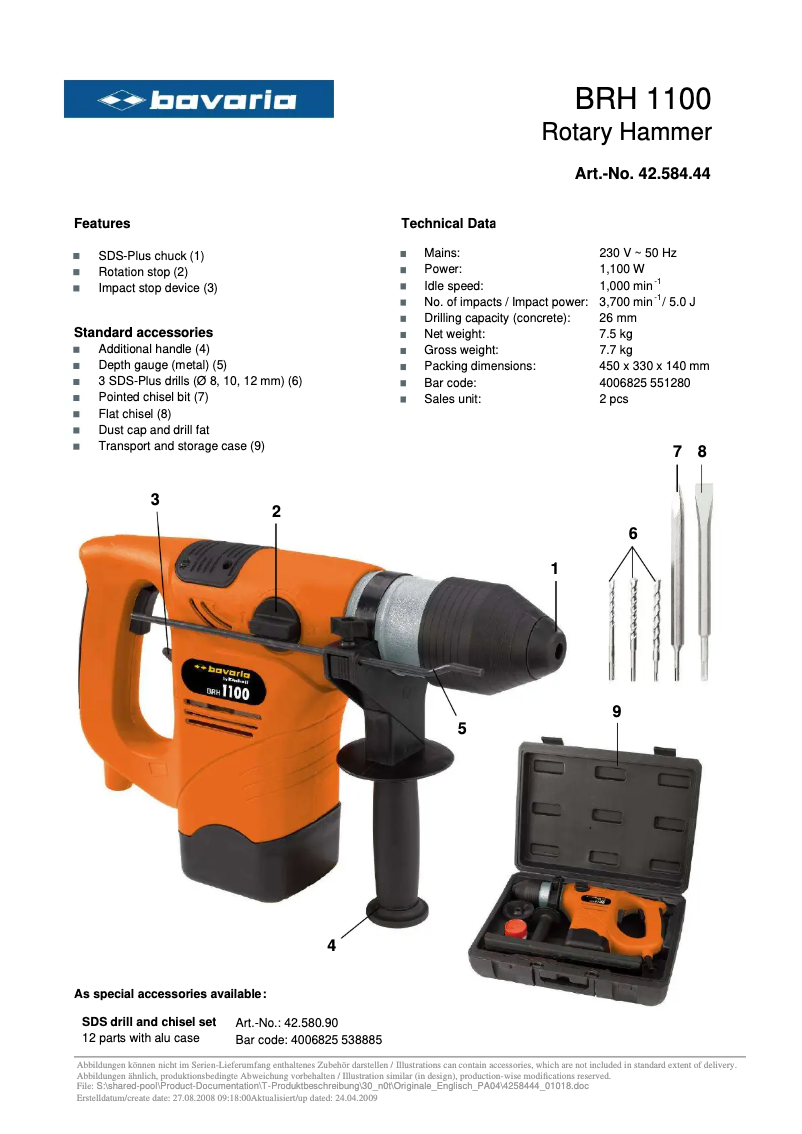 Page 1 de la notice Manuel utilisateur Bavaria by Einhell BRH 1100