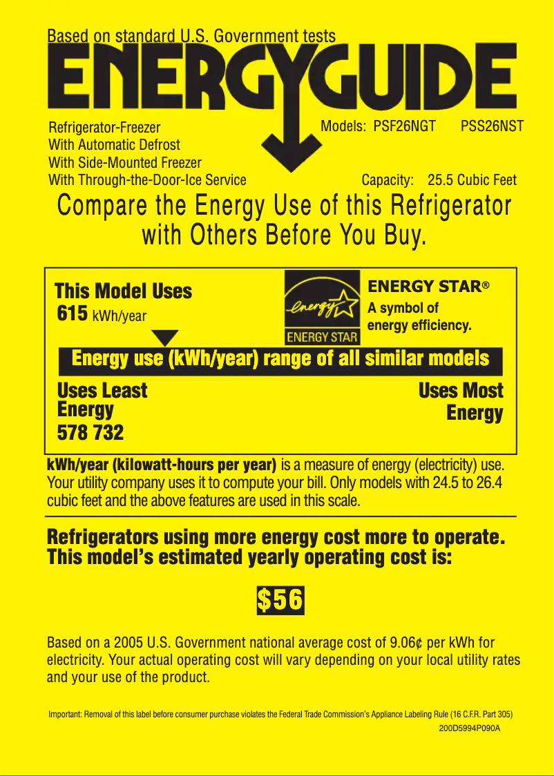 Page n°1 - Label énergétique GE Profile PSF26NGTCC