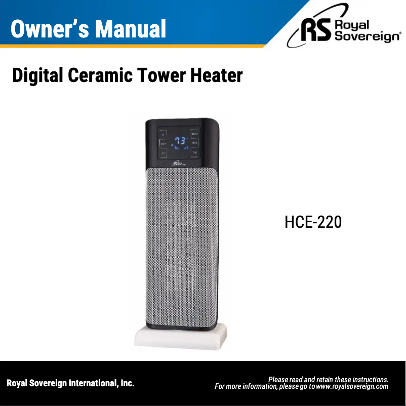 Page 1 de la notice Manuel utilisateur Royal Sovereign HCE-220