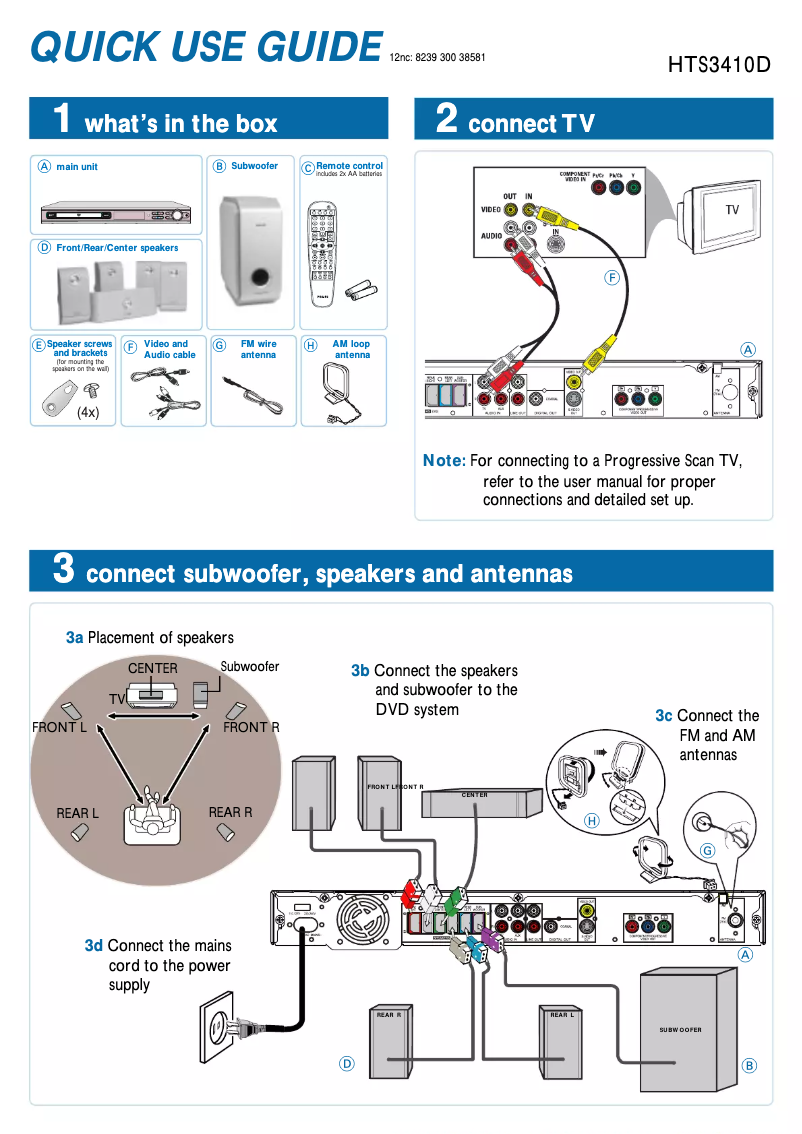 Page 1 de la notice Guide de démarrage rapide Philips HTS3410D
