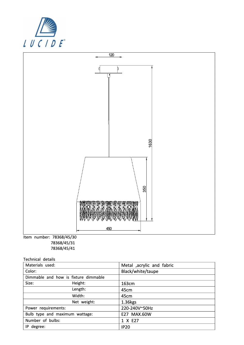 Page 1 de la notice Manuel utilisateur Lucide Dolti 78368/45/30