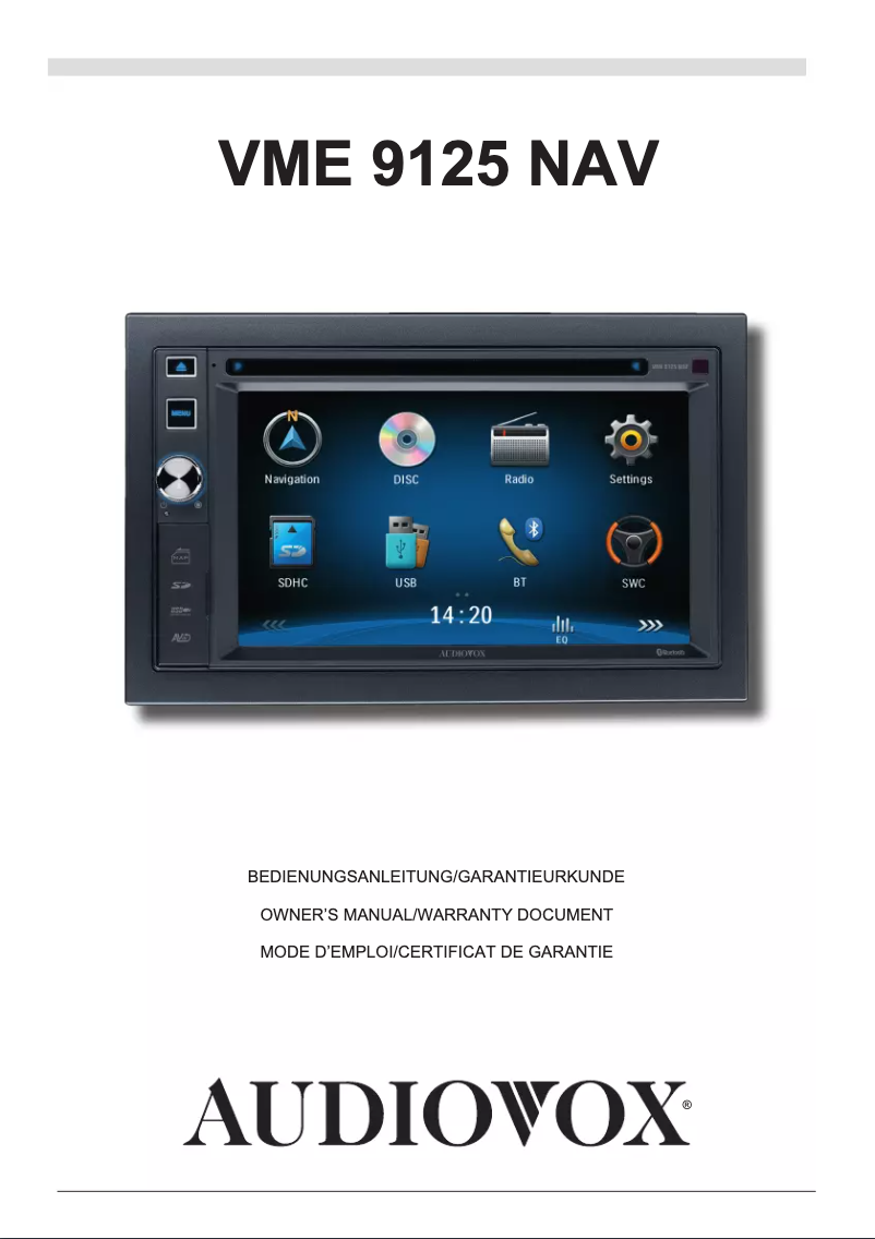 Page 1 de la notice Manuel utilisateur audiovox VME 9125 NAV