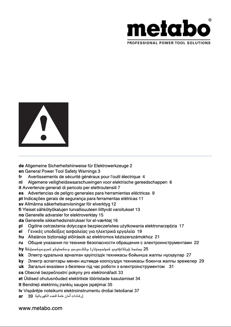 Page 1 de la notice Instructions de sécurité Metabo SSW 18 LTX 400 BL SE