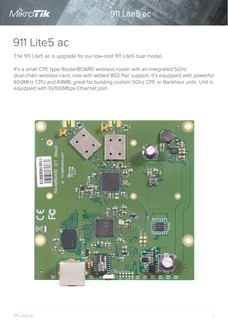Page 1 de la notice Brochure Mikrotik 911 Lite5 ac