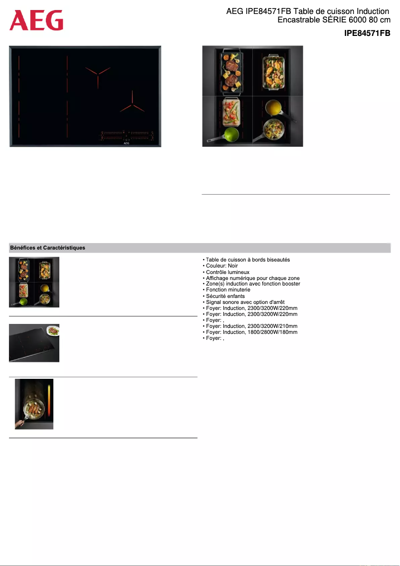 Page 1 de la notice Fiche technique AEG IPE84571FB