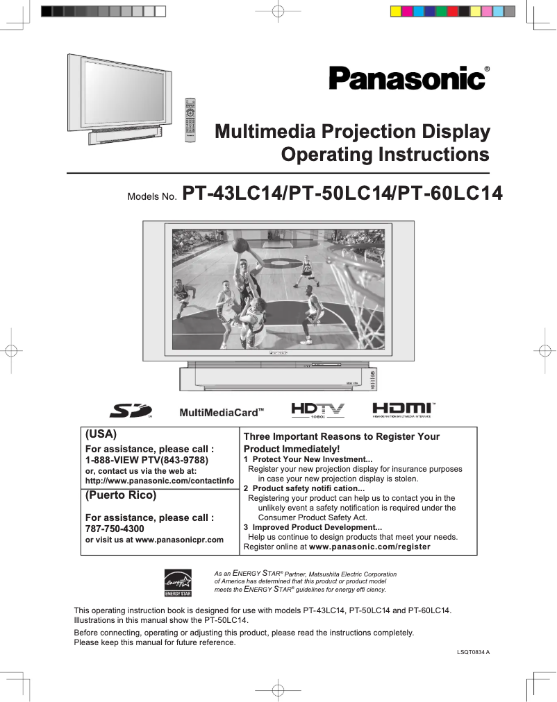 Page 1 de la notice Manuel utilisateur Panasonic PT-50LC14