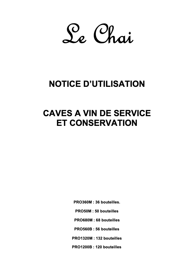 Page 1 de la notice Manuel utilisateur Le Chai PRO680M