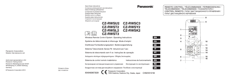 Page 1 de la notice Manuel utilisateur Panasonic CZ-RWST3