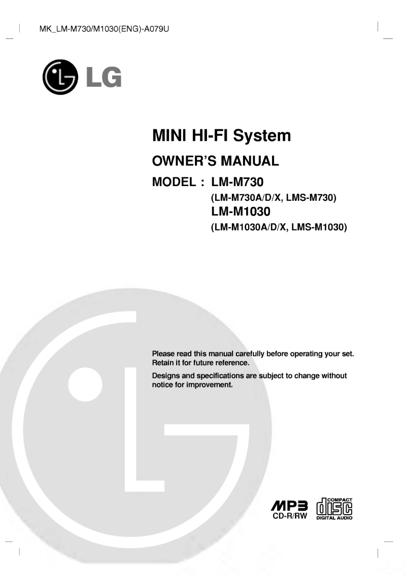 Page 1 de la notice Manuel utilisateur LG LM-M730D