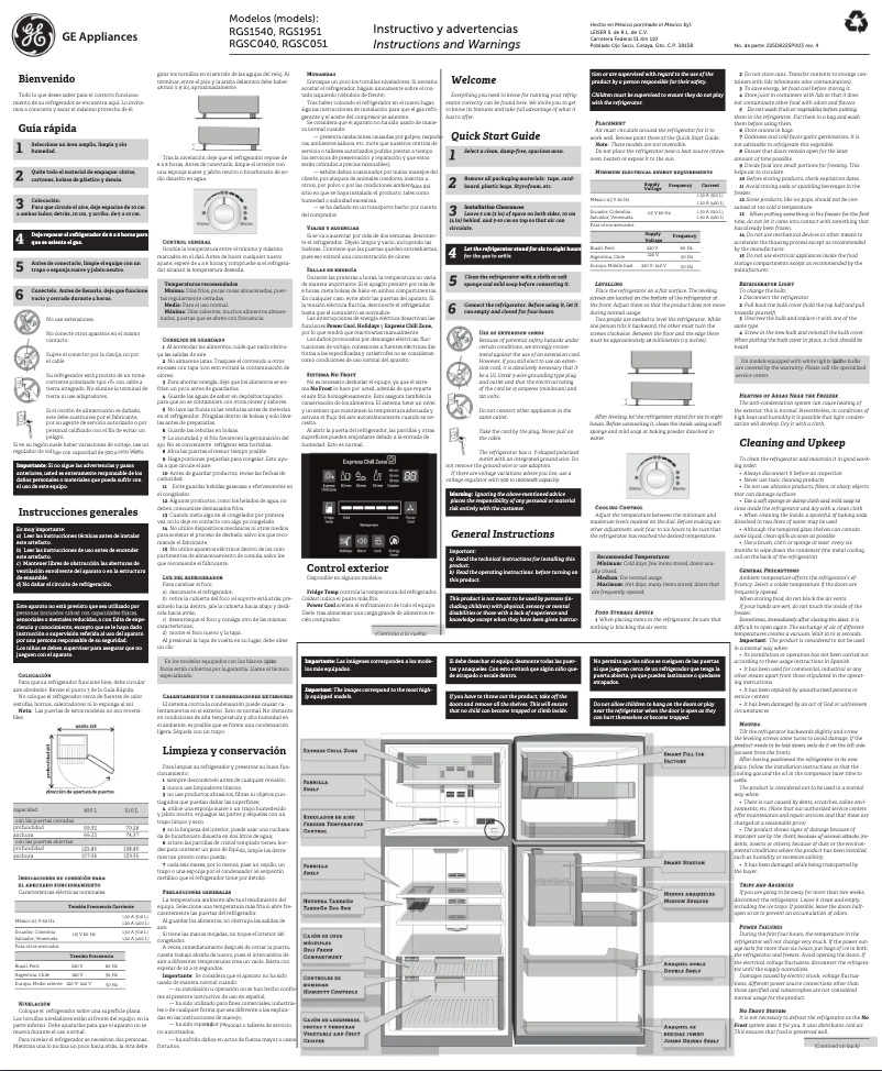 Página 1 del manual Manual de usuario GE RGS1951BGRX0