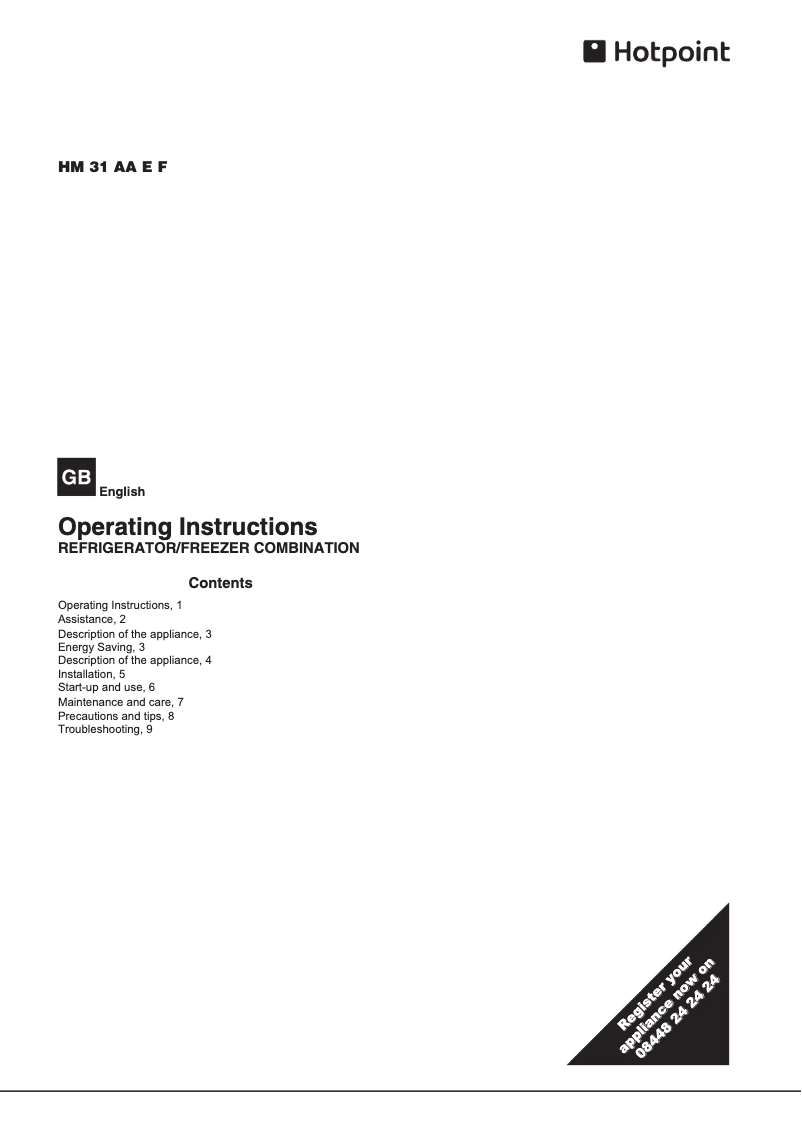 Page 1 de la notice Manuel utilisateur Hotpoint HM31AAEF