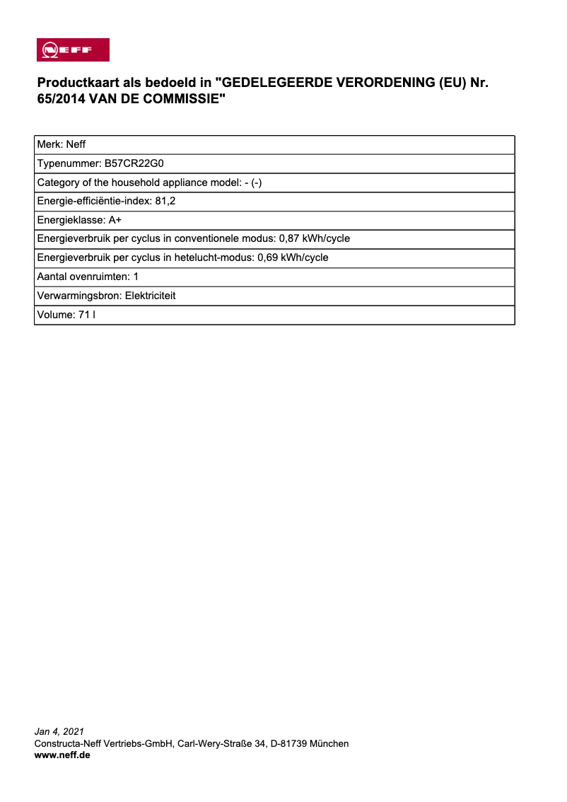 Page 1 of the manual Instruction Manual Neff B57CR22G0