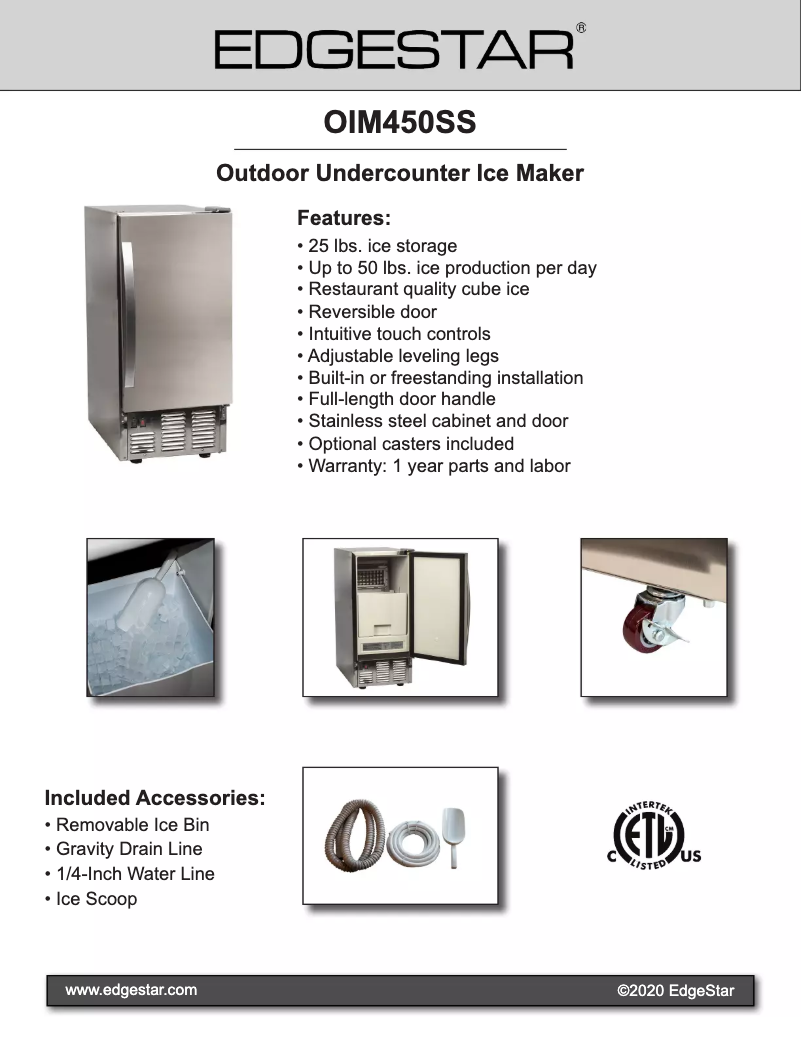 Página 1 del manual Ficha técnica EdgeStar OIM450