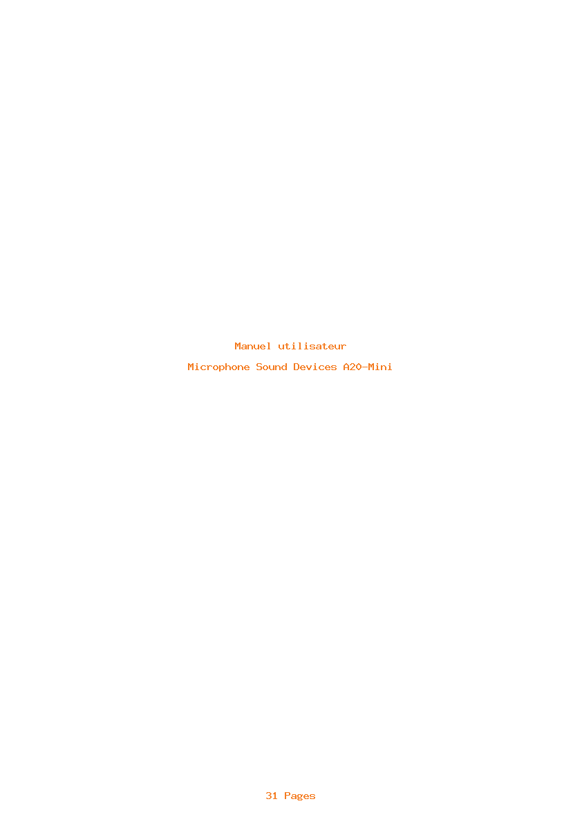 Page 1 de la notice Manuel utilisateur Sound Devices A20-Mini