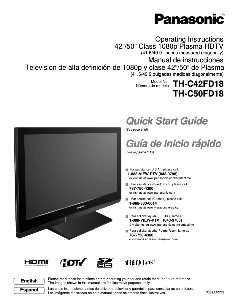 Page 1 of the manual User Manual Panasonic Viera TH-C42FD18