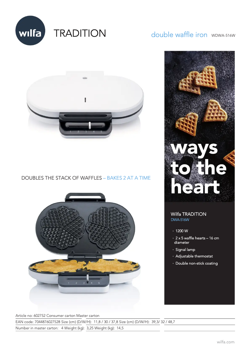 Page 1 de la notice Fiche technique Wilfa Tradition WDWA-516W