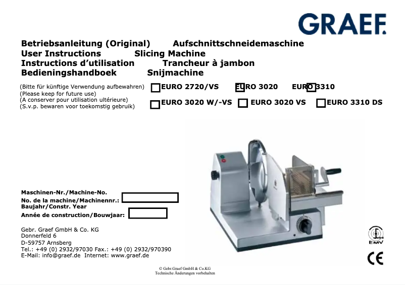 Page 1 de la notice Manuel utilisateur Graef Euro 2720