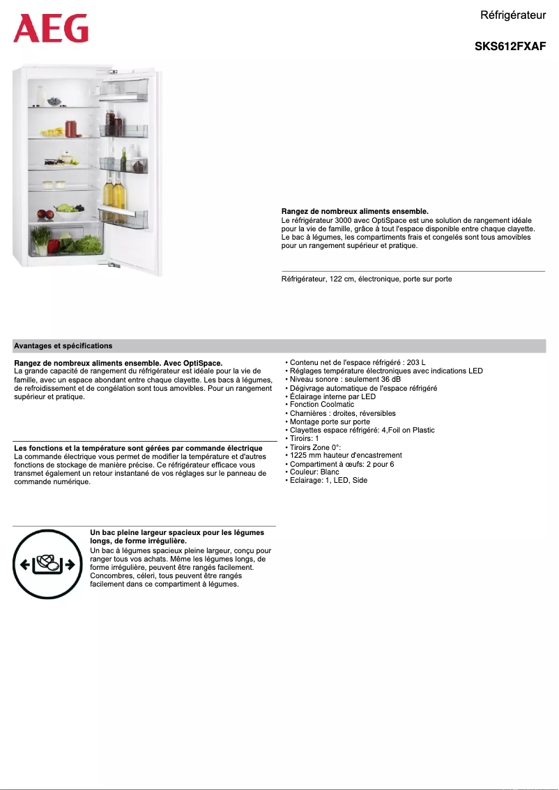 Page 1 de la notice Fiche technique AEG SKS612FXAF