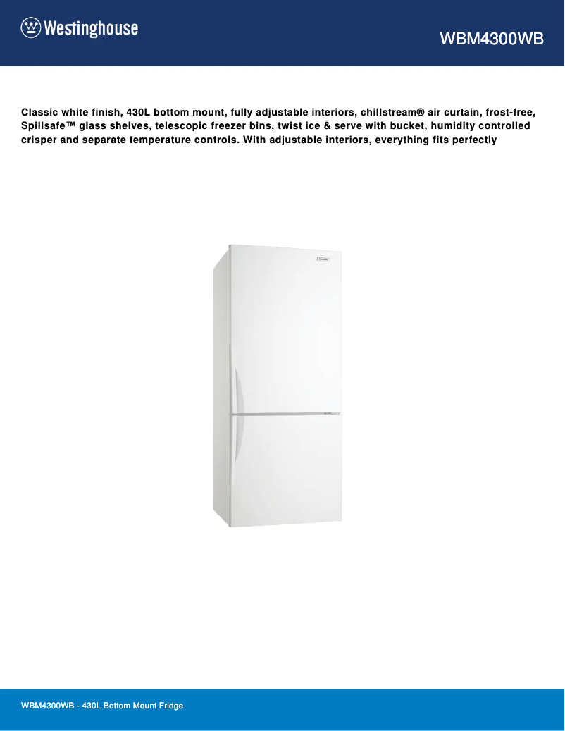 Page 1 de la notice Fiche technique Westinghouse WBM4300WB