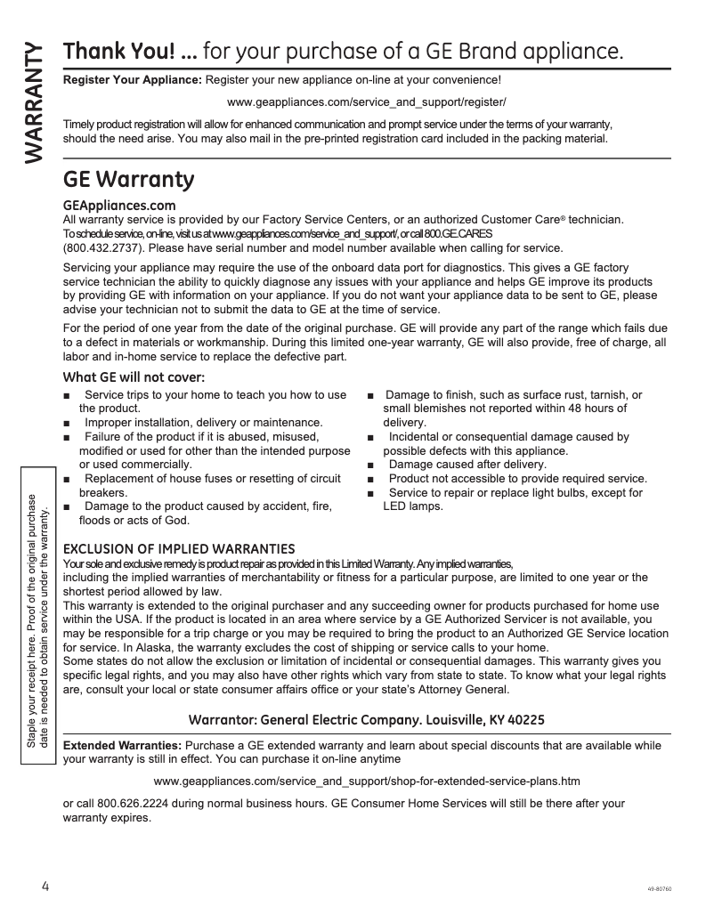 Page 1 of the manual Warranty Information GE JVW5301SJSS