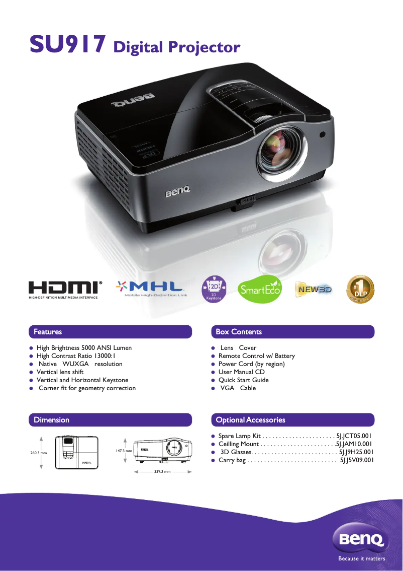 Page 1 de la notice Fiche technique BenQ SU917