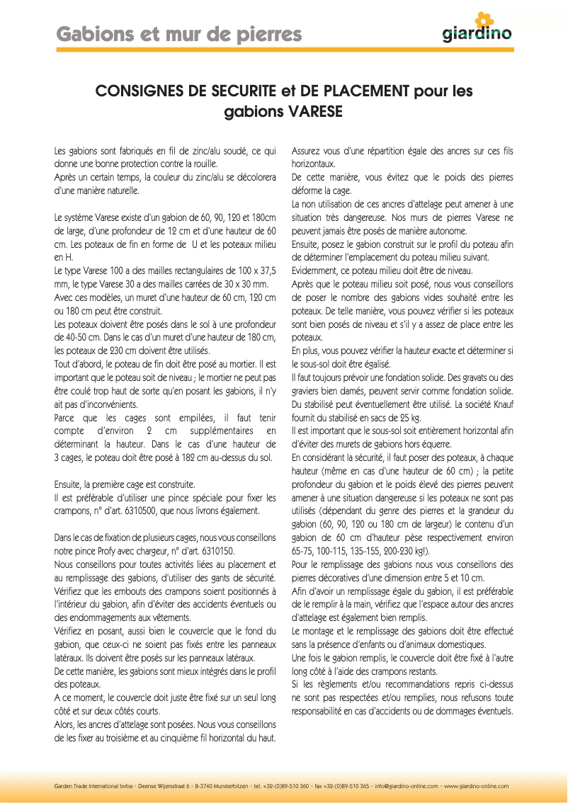 Page 1 de la notice Manuel utilisateur Giardino 5150566