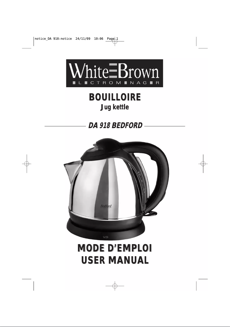 Page 1 de la notice Manuel utilisateur White And Brown DA 918
