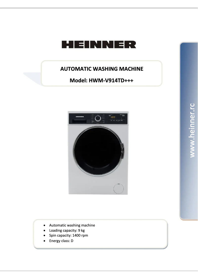 Page 1 de la notice Manuel utilisateur Heinner HWM-V914TD+++