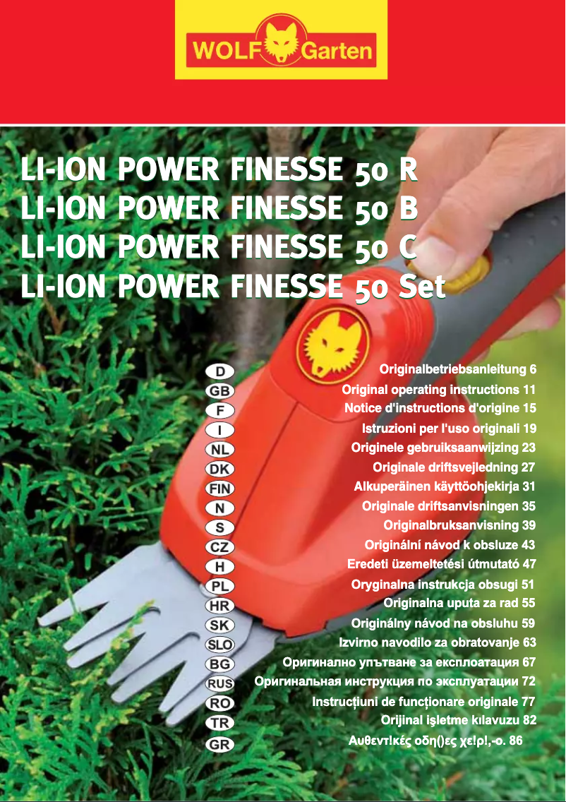 Page 1 de la notice Manuel utilisateur Wolf Garten Li-ion Power Finesse 50 Set