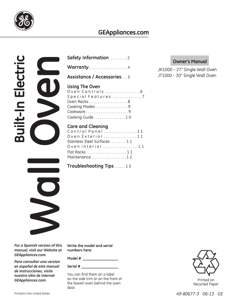 Page n°1 - Mode d'emploi GE JT1000SFSS