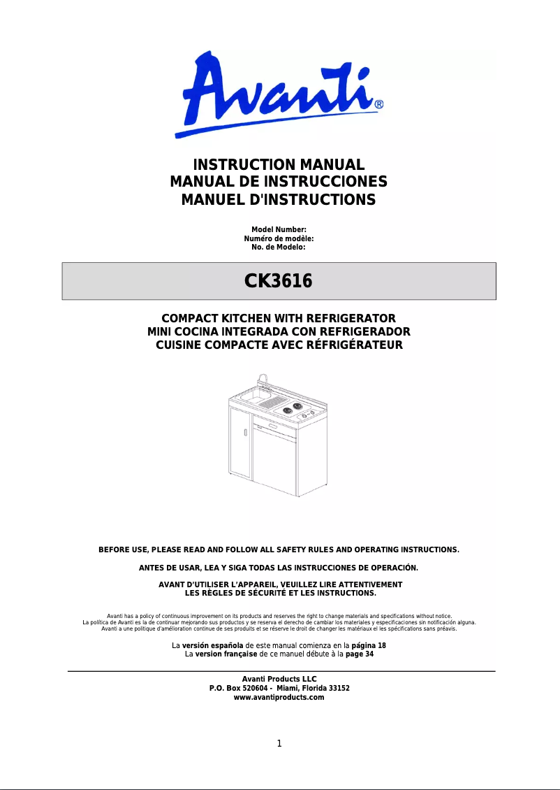 Page 1 de la notice Manuel utilisateur Avanti CK3616
