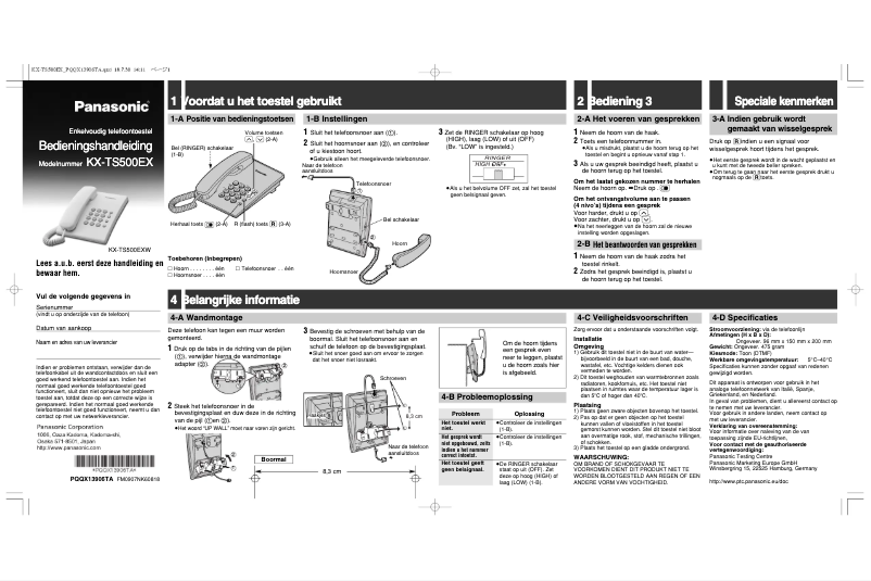 Page 1 de la notice Manuel utilisateur Panasonic KX-TS500EX