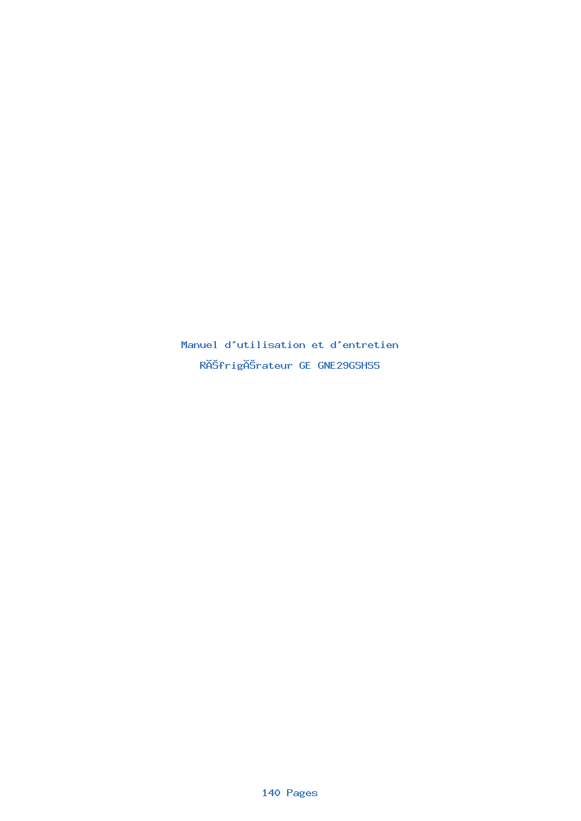 Page 1 de la notice Manuel d'utilisation et d'entretien GE GNE29GSHSS