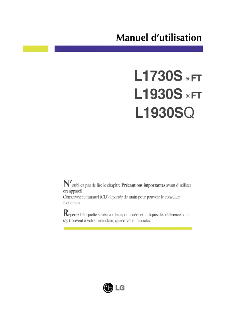 Page 1 de la notice Manuel utilisateur LG L1930BSFT