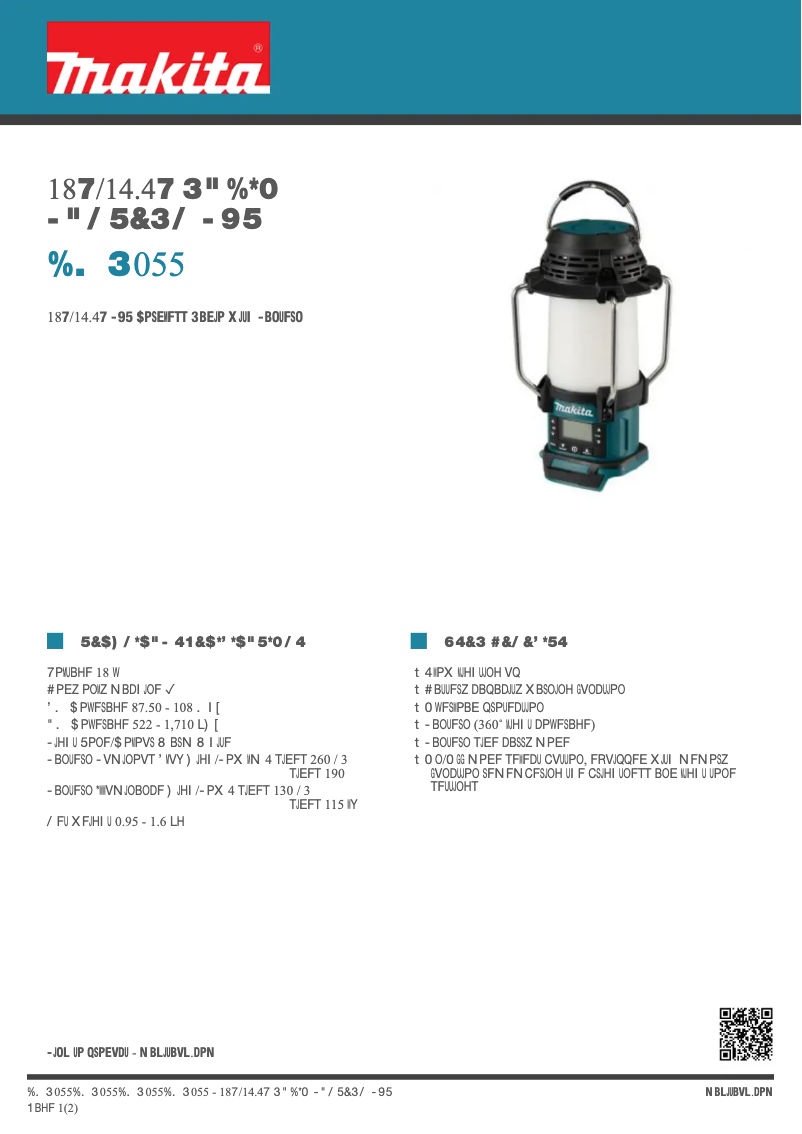 Page 1 de la notice Fiche technique Makita DMR055