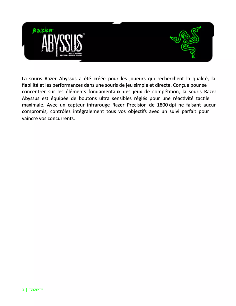 Page 1 de la notice Manuel utilisateur Razer Abyssus