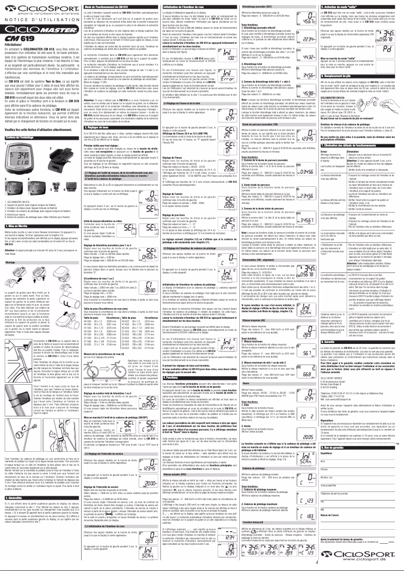 Page 1 de la notice Manuel utilisateur Ciclo CicloMaster CM 619