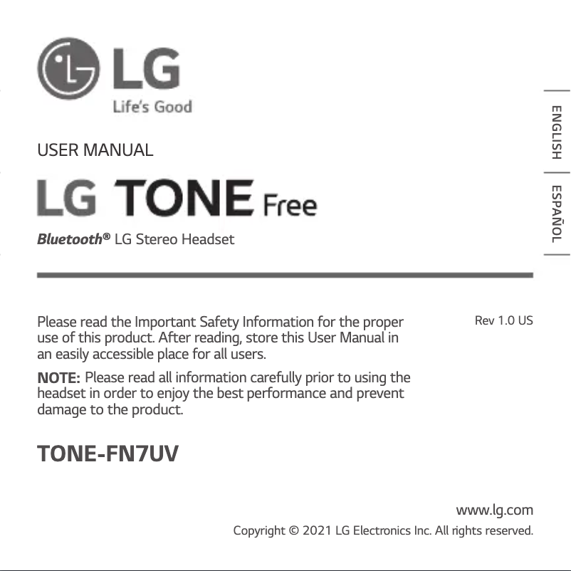 Page 1 de la notice Manuel utilisateur LG Tone Free TONE-FN7