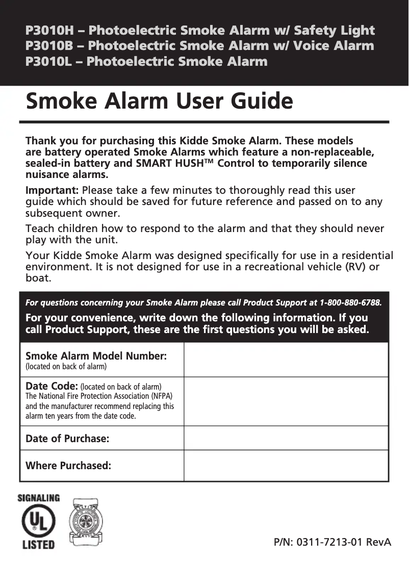 Page 1 de la notice Manuel utilisateur Kidde P3010B