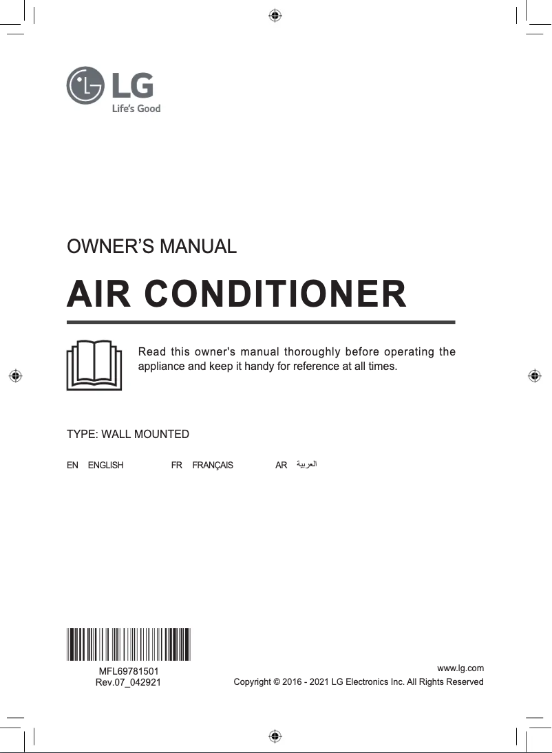 Page 1 de la notice Manuel utilisateur LG S4NW24K23AE