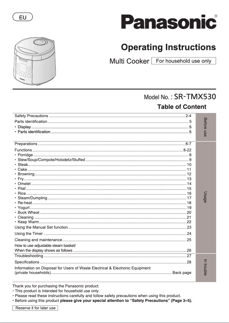 Page 1 de la notice Manuel utilisateur Panasonic SR-TMX530
