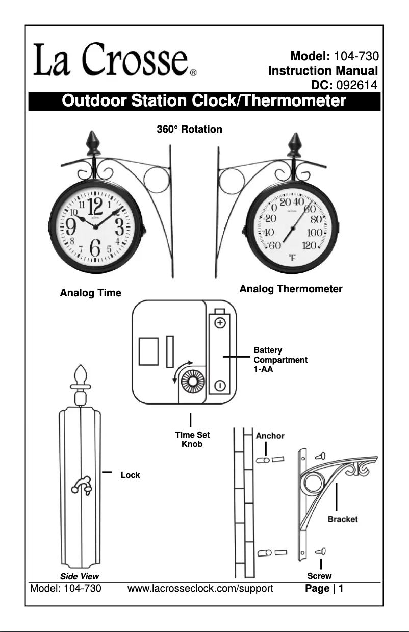 Page 1 de la notice Manuel utilisateur La Crosse Technology 104-730