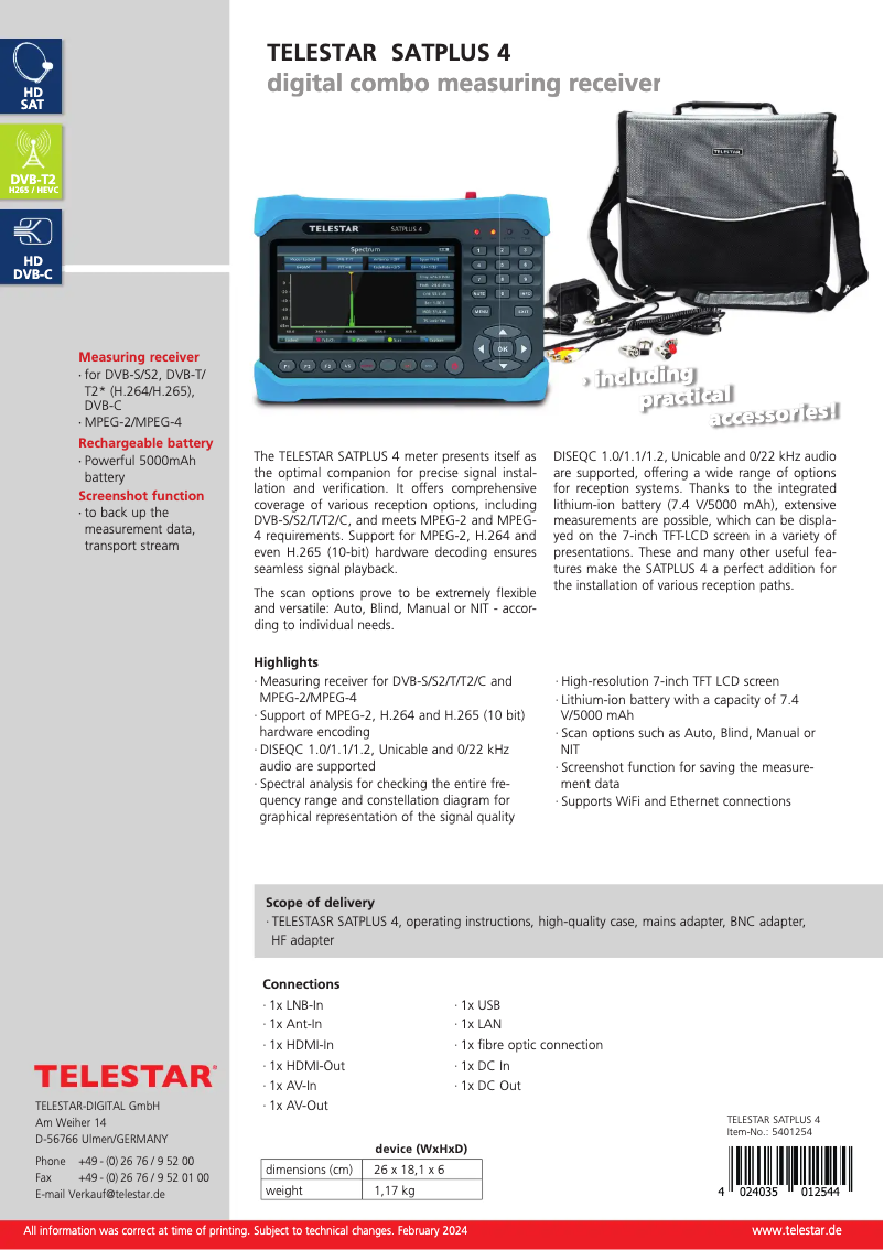 Page 1 de la notice Fiche technique Telestar SATPLUS 4