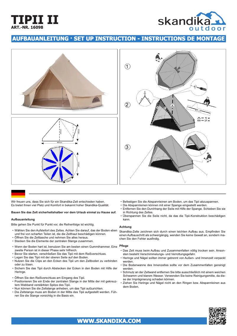 Page 1 de la notice Manuel utilisateur Skandika Tipii II