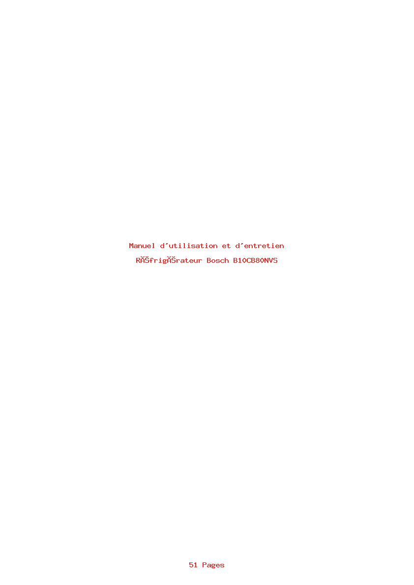 Page 1 de la notice Manuel d'utilisation et d'entretien Bosch B10CB80NVS