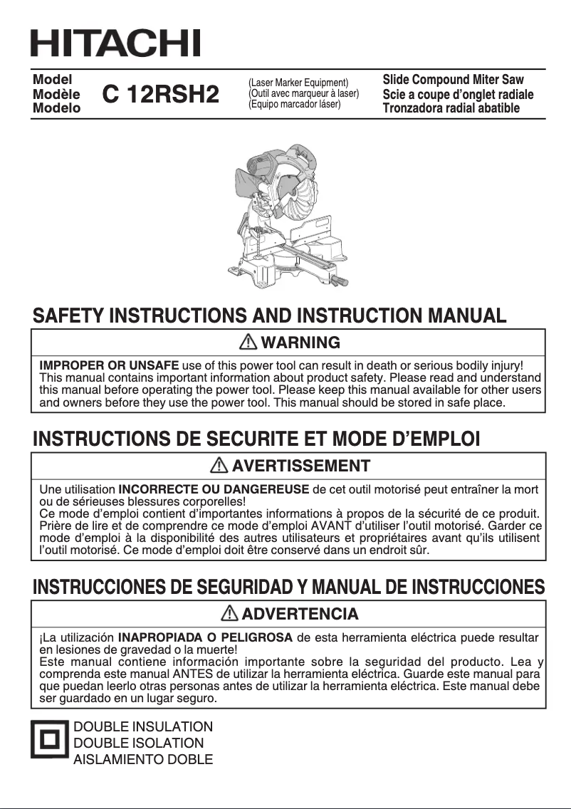 Page 1 de la notice Manuel utilisateur HiKOKI C12RSH2