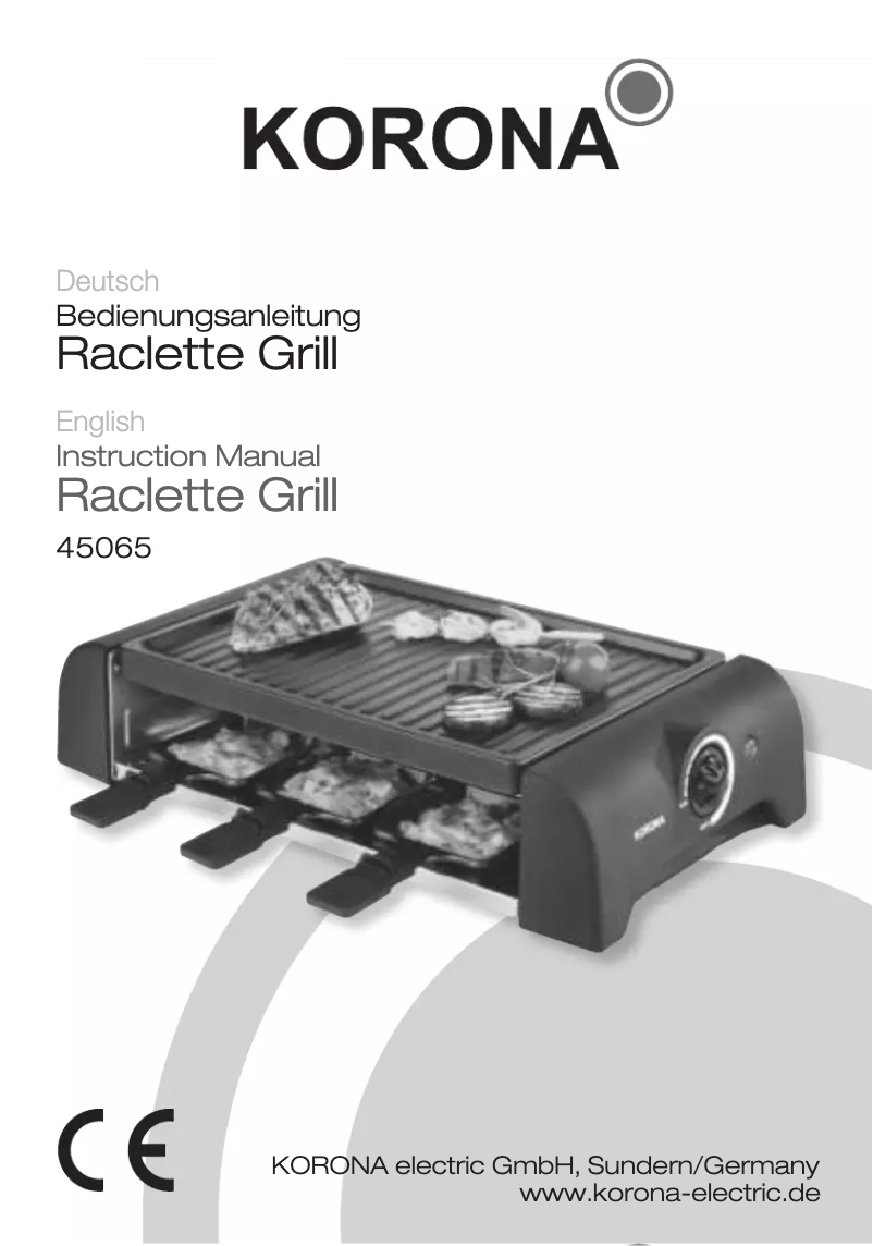 Page 1 de la notice Manuel utilisateur Korona Raclette Grill 45065