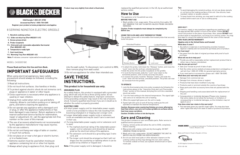 Page 1 de la notice Manuel utilisateur Black & Decker GD2051BC
