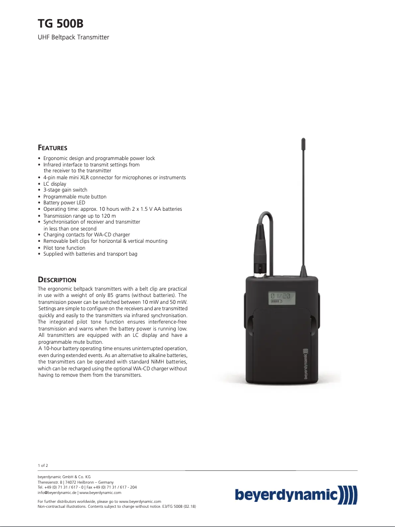 Página 1 del manual Ficha técnica Beyerdynamic TG 534